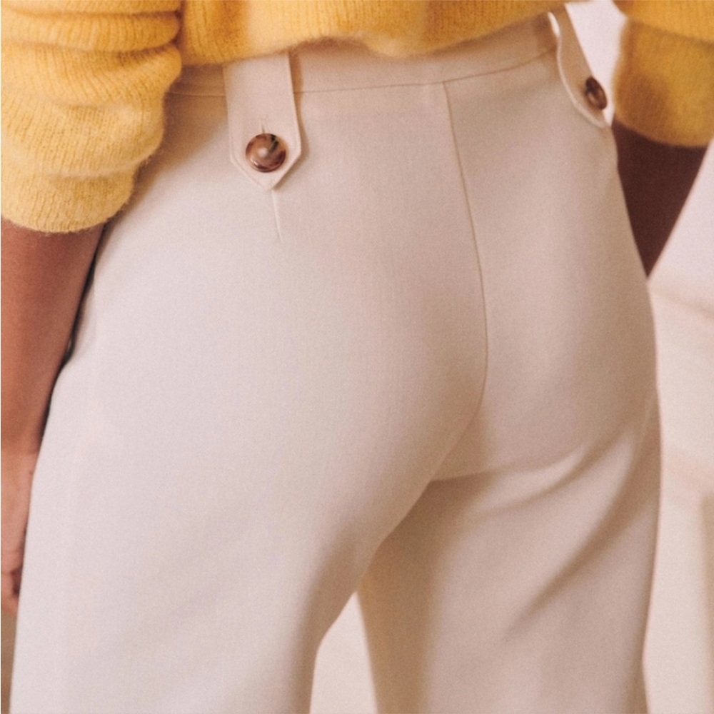 Sezane Soft Cream High-Waist Wide-Leg Trousers - Picture 3 of 14